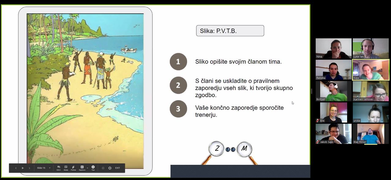 Screenshot udeležencev med virtualnim timskim programom