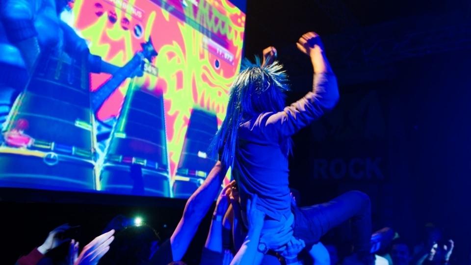 Participant crowd surfing
